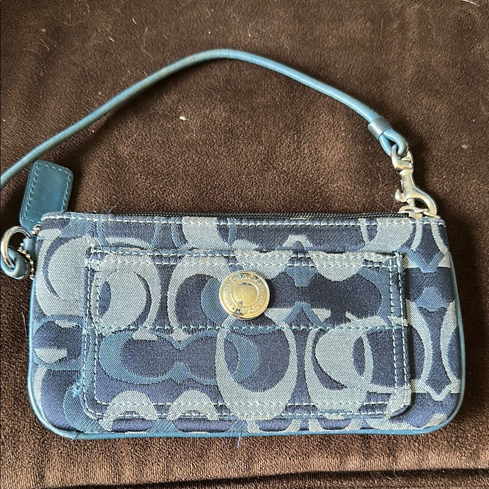 Coach Blue Monogram Wristlet
